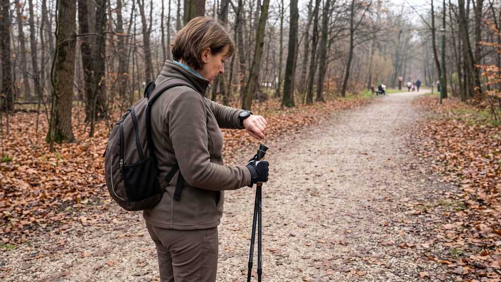 Edzéspulzus kiszámítása: pulzusmérő óra ellenőrzése nordic walking séta közben