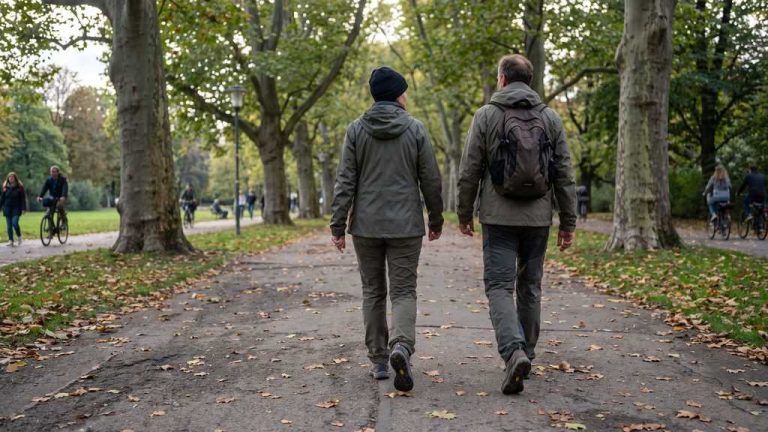 Mennyit kell gyalogolni naponta: lépésszámláló és gyalogló pár a parkban