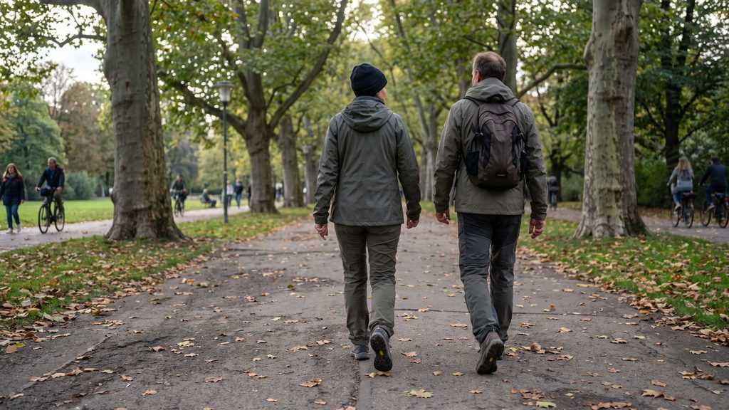 Mennyit kell gyalogolni naponta: lépésszámláló és gyalogló pár a parkban